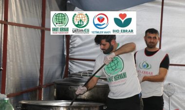 Avrupa Yetim Eli, IHO-EBRAR, Umut Kervanı ve Yetimler Vakfı depremzedelere 'sıcak aş' hizmetini aralıksız sürdürüyor