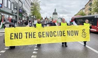Stockholm’de binler haykırıyor: "Siyonist rejimin Filistin'deki soykırımını durdurun"