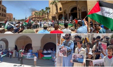 Fas’ta binlerce kişi “Gazze Kanıyor” sloganıyla Filistin’e destek için alanlarda