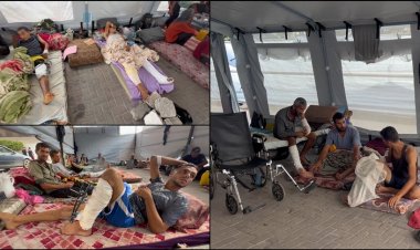 Sağlık sisteminin çöktüğü Gazze'de yaralılar Nasır Hastanesi'nin avlusuna kurulan çadırda tedavi ediliyor